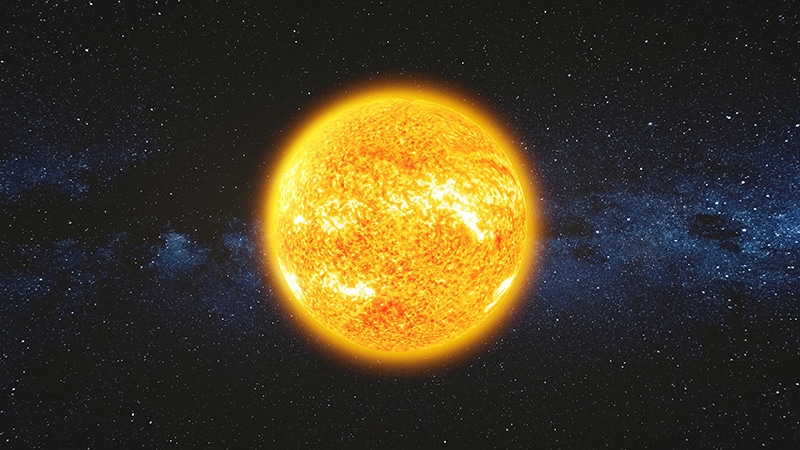 Space view on Sun bright surface with solar flares